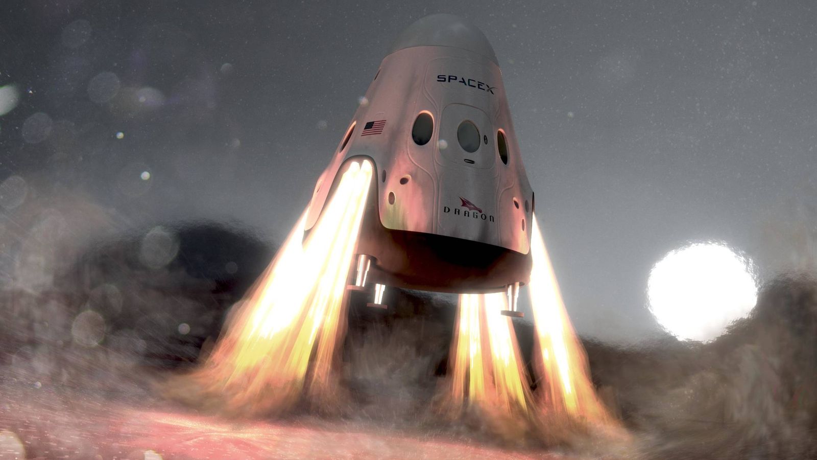 Foto: Boceto que simula el aterrizaje de una Red Dragon, de SpaceX, en Marte.