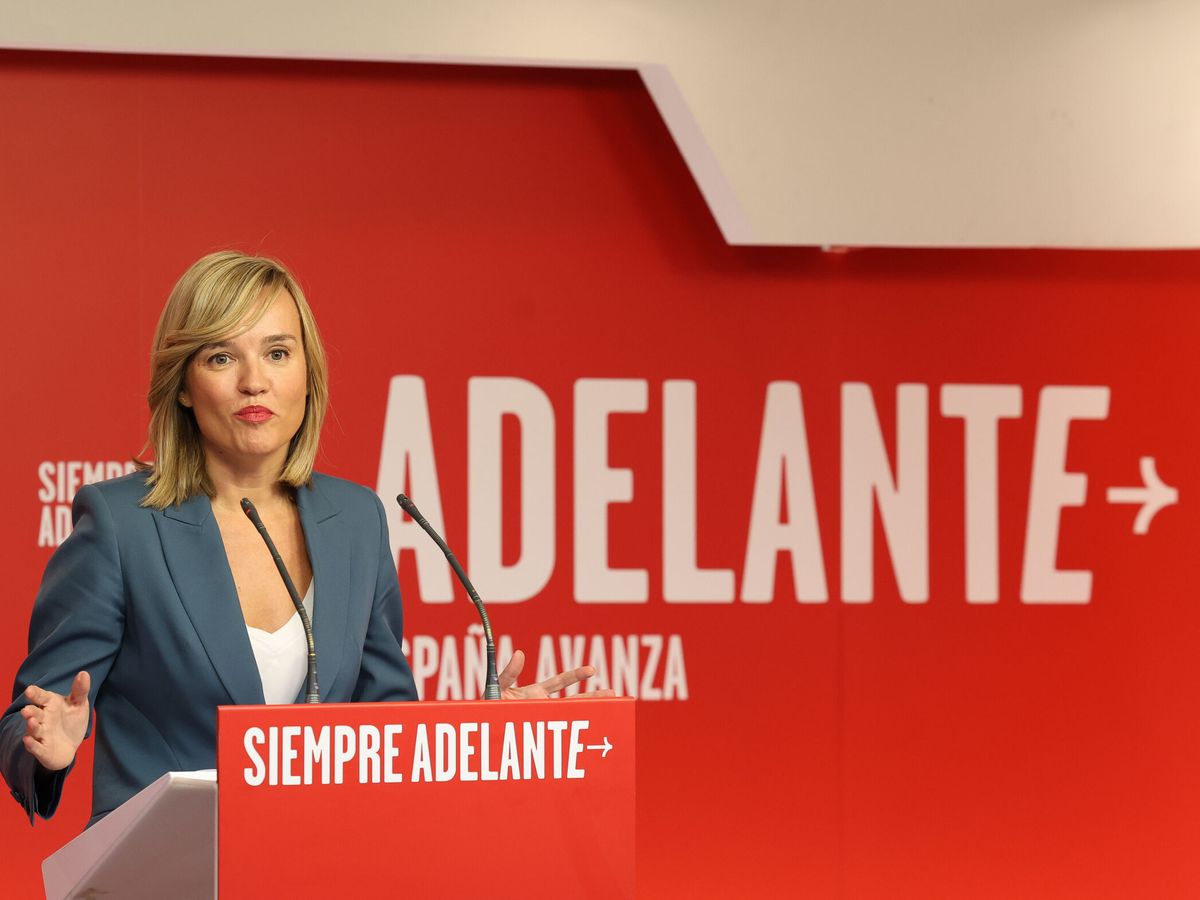 Foto: Pilar Alegría en una rueda de prensa de la ejecutiva del PSOE en Ferraz. (EP/Marta Fernández Jara)