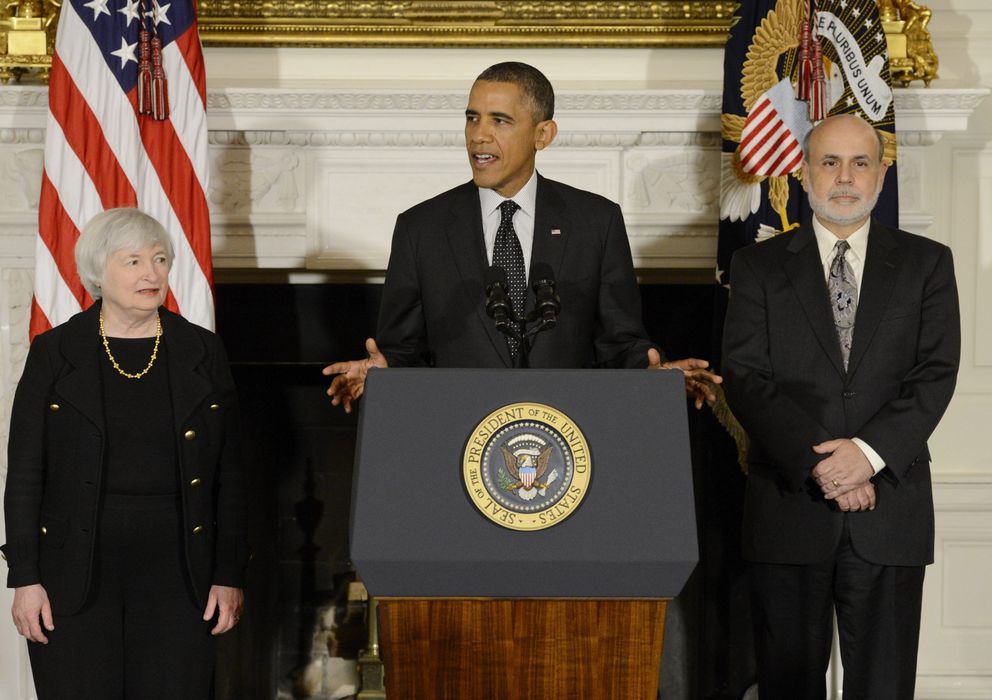 Foto: Yellen, Obama y Bernanke, en la presentación de la primera como candidata oficial para ser la próxima presidenta de la Fed