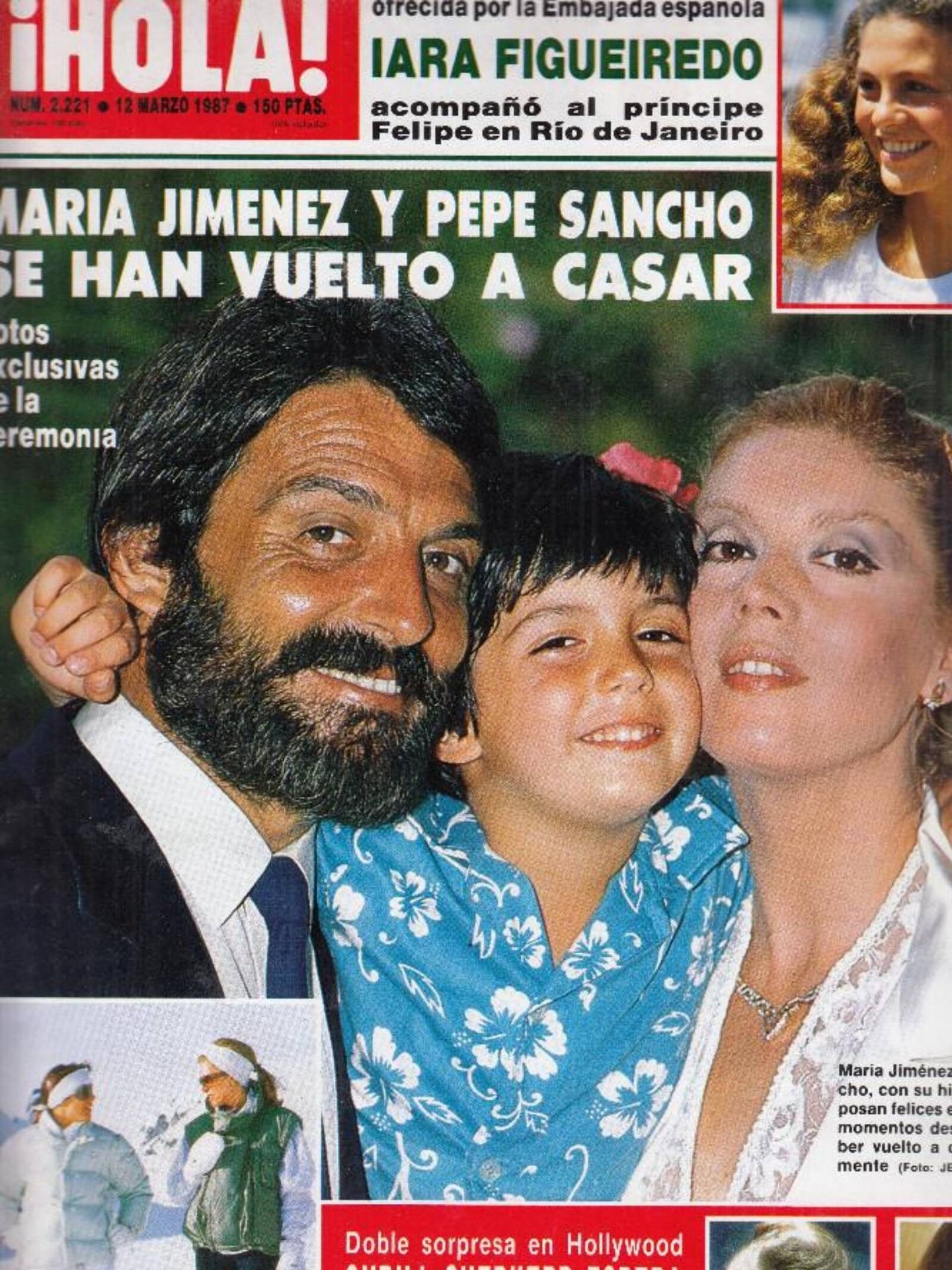 Pepe Sancho, María Jiménez y su hijo Alejandro, en la portada de '¡Hola'! en su boda en 1987. 