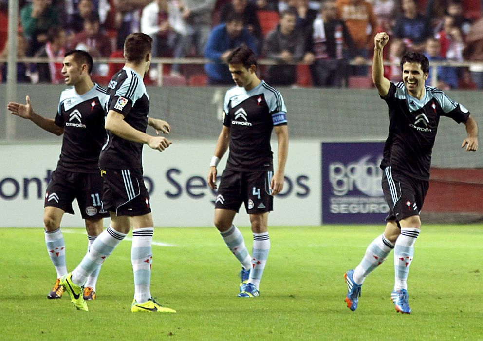 Foto: Álex López celebra el gol marcado en el Sánchez Pizjuán