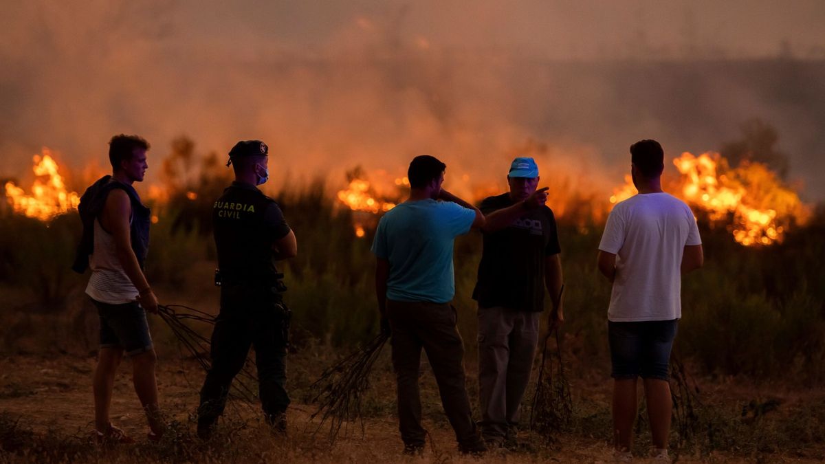 Cien efectivos y 19 aeronaves para "contener" el incendio de Almonaster (Huelva)