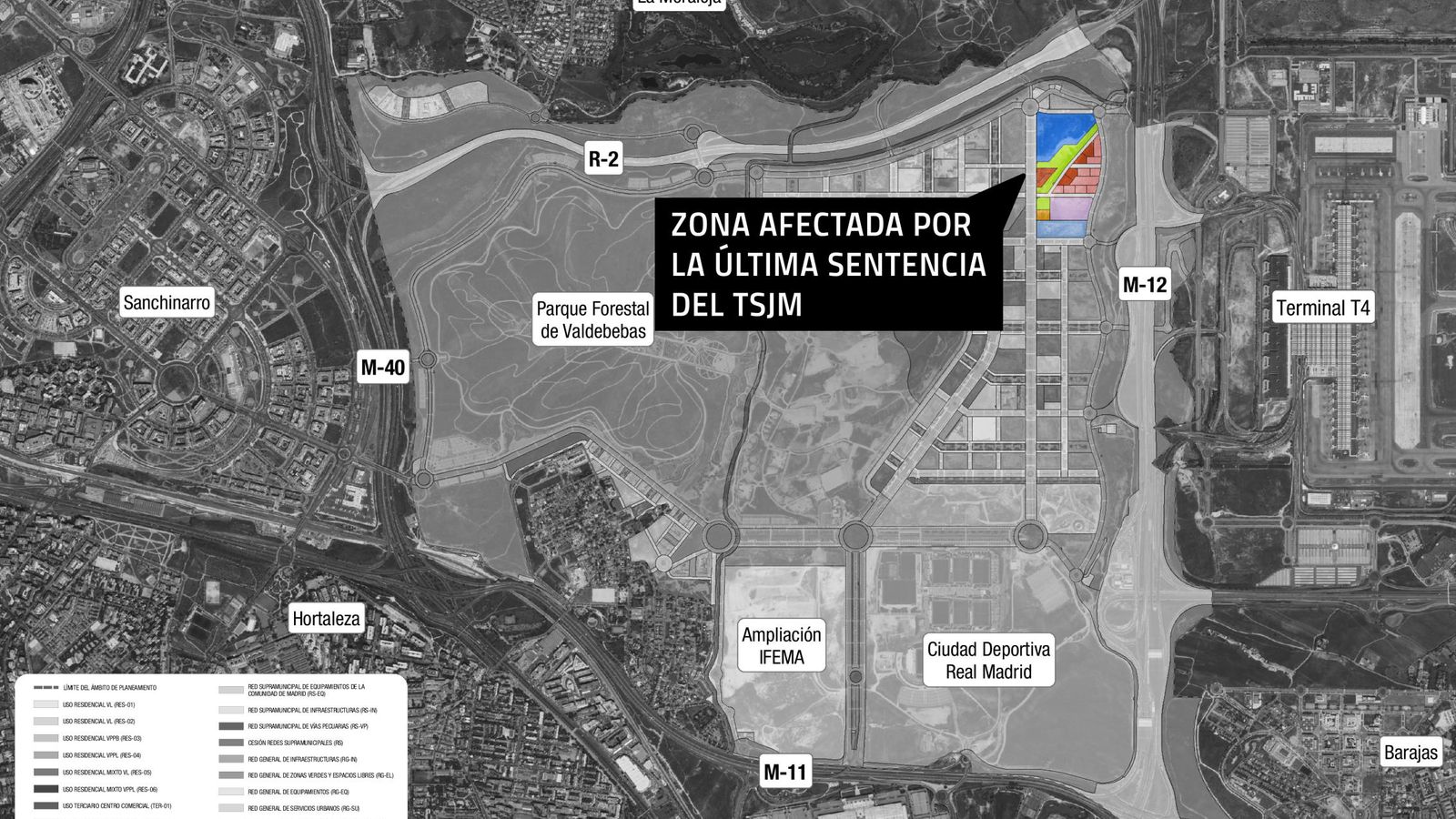 Foto: Mapa de Valdebebas de la zona afectada por la última sentencia del TSJM.
