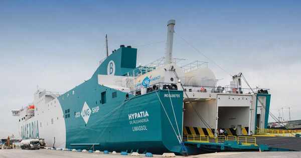 Foto: El Hypatia de Alejandría, nuevo buque de Baleària propulsado con gas natural que opera desde Barcelona.