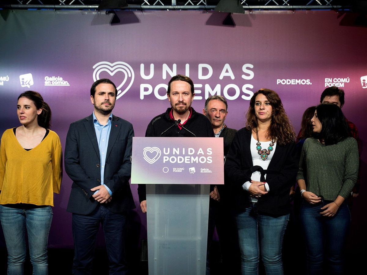 Foto: El secretario general de Unidas Podemos, Pablo Iglesias, comparece ante los medios de comunicación junto a otros miembros del grupo confederal para analizar los resultados de las elecciones del 10-N. (EFE)