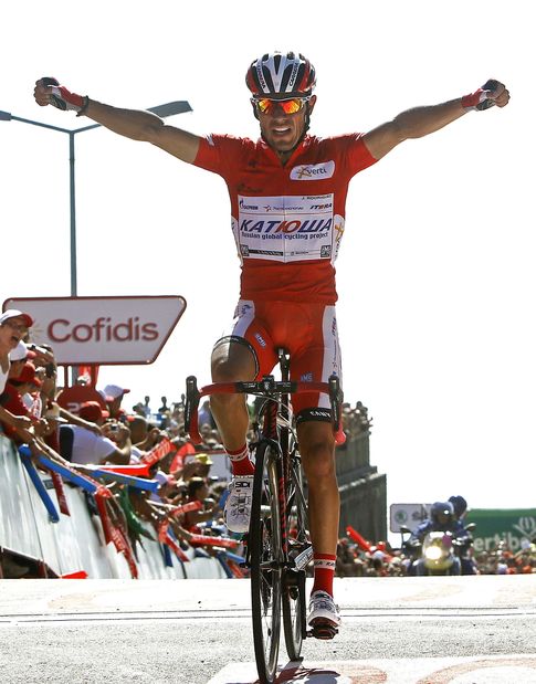 Foto: Purito celebra la victoria en una etapa de la Vuelta a España (Efe).