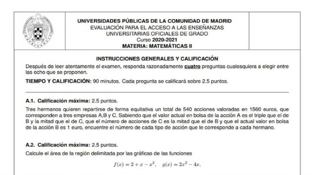 Así es el examen de selectividad que ha indignado a los alumnos madrileños