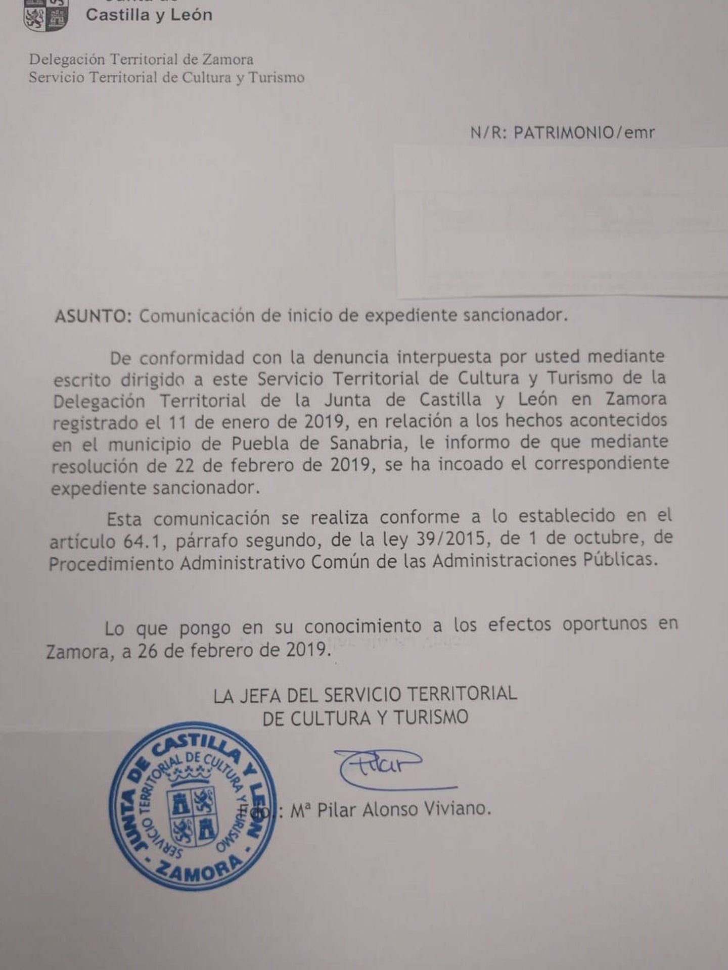 Expediente sancionador al Ayuntamiento de Puebla de Sanabria. (Pinche para ampliar)