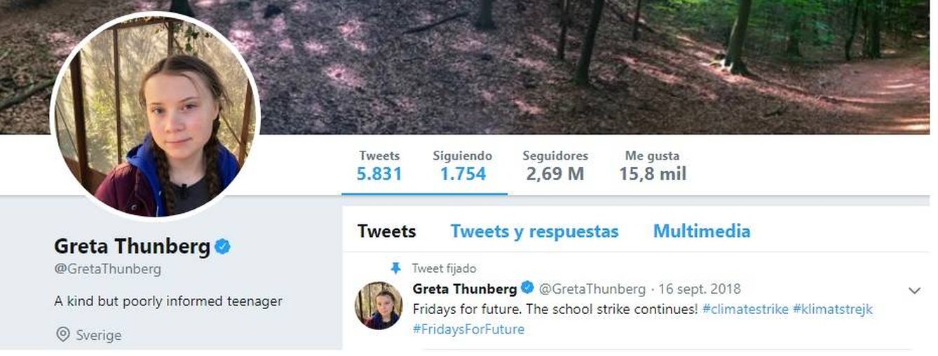 La biografía de Greta Thunberg en Twitter tras las críticas de Vladimir Putin