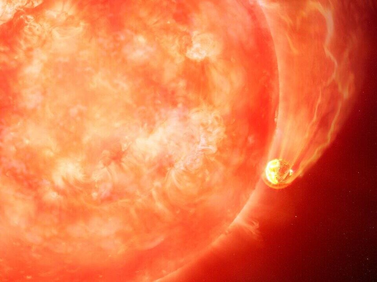 Foto: Recreación de la estrella que engulle al planeta. (International Gemini Observatory/NOIRLab/NSF/AURA/M. Garlick/M. Zamani)