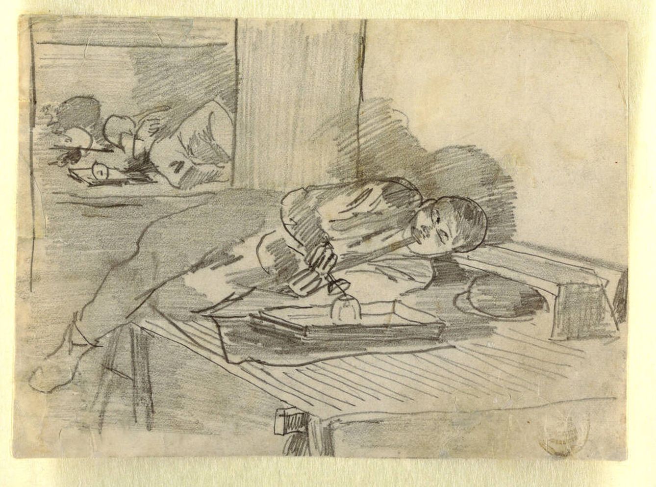 Dibujo de Winslow Homer de un chino fumando opio en un club de Nueva York.