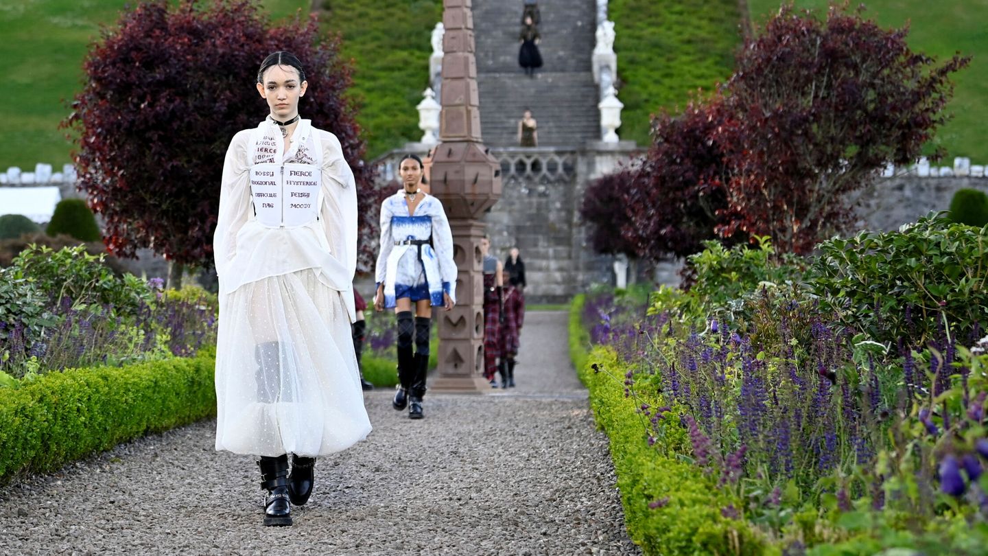 Models present outfit creations during a Christian Dior cruise show at Drummond castle, in Perthshire, Scotland, Britain June 3, 2024. REUTERS Lesley Martin