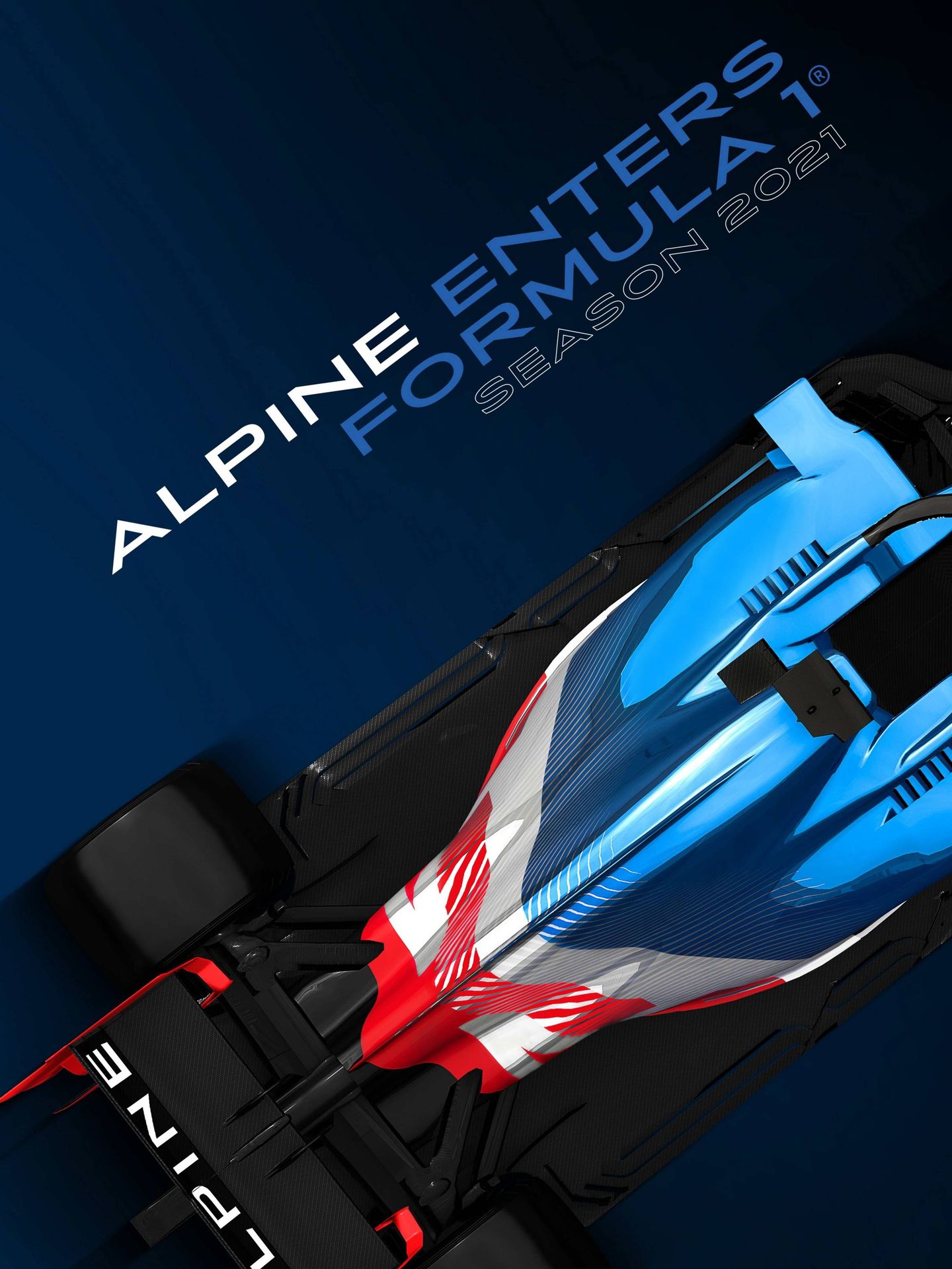 Cartel anunciador del nuevo equipo de fórmula 1, el Alpine F1. 