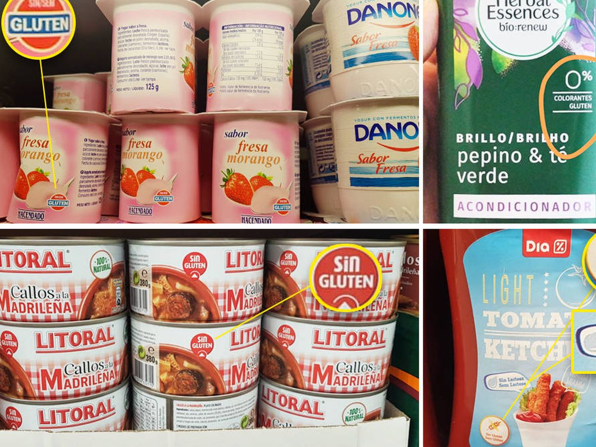 Foto: Cada vez más marcas destacan la ausencia de gluten en sus productos (M.V). Montaje: Kike Villarino.