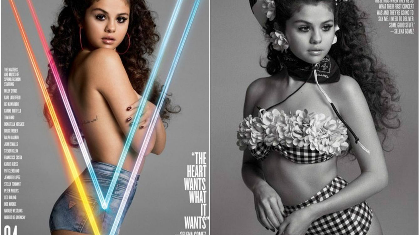 Foto: A la izquierda, la portada de 'V Magazine' donde aparece Selena Gómez en topless. A la derecha, una imagen interior (V Magazine)