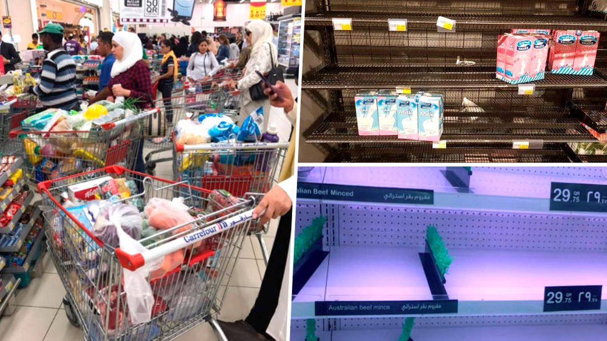 Miedo al desabastecimiento en Qatar: largas colas en los supermercados (ya casi vacíos)