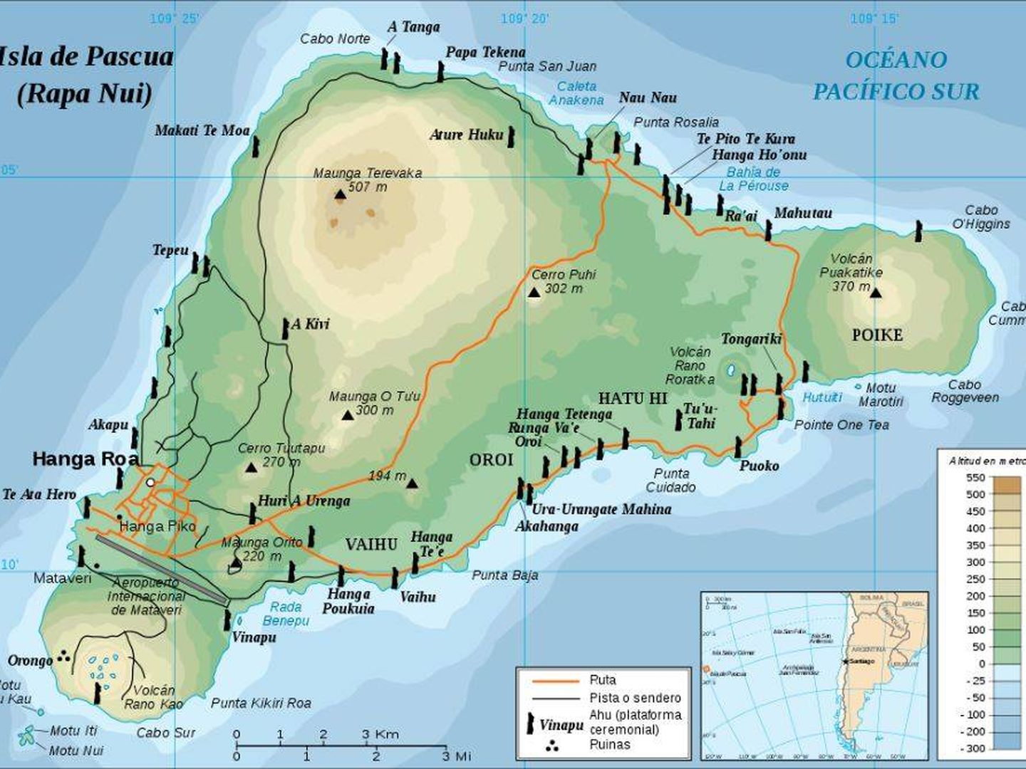 Ubicación de los moái en la Isla de Pascua (Eric Gaba)