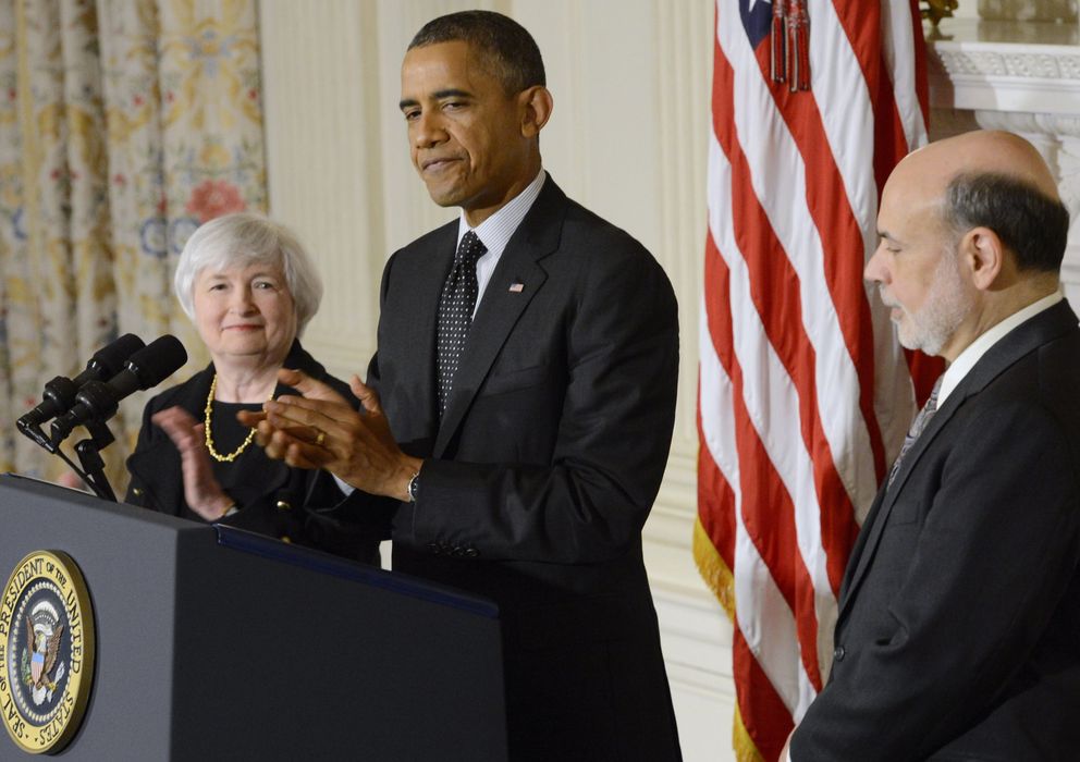 Foto: Janet Yellen, Barack Obama y Ben Bernanke