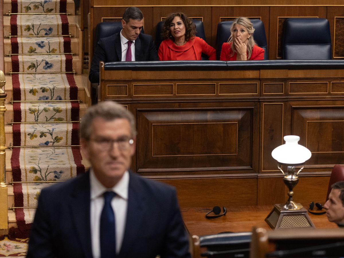 Foto: El líder del PP, Alberto Núñez Feijóo, frente al presidente del Gobierno, Pedro Sánchez, en el Congreso. (Europa Press/Eduardo Parra)