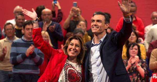 Foto: El presidente del Gobierno, Pedro Sánchez, y la secretaria general del PSOE-A, Susana Díaz (d), durante un acto de campaña. (EFE)