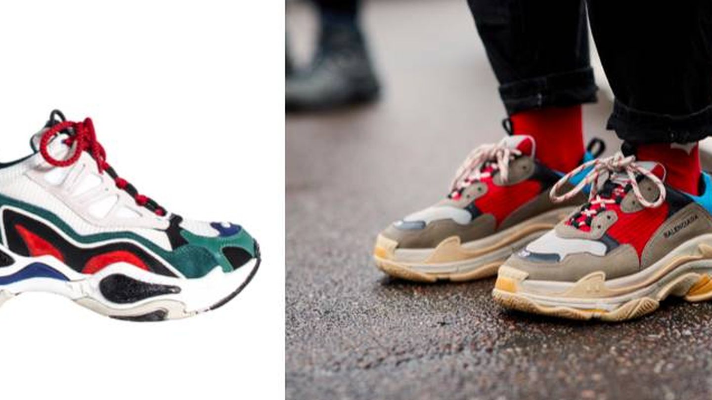 Zapatillas de deporte de Sandro (295 €) y ugly shoes a pie de calle. (Imaxtree)