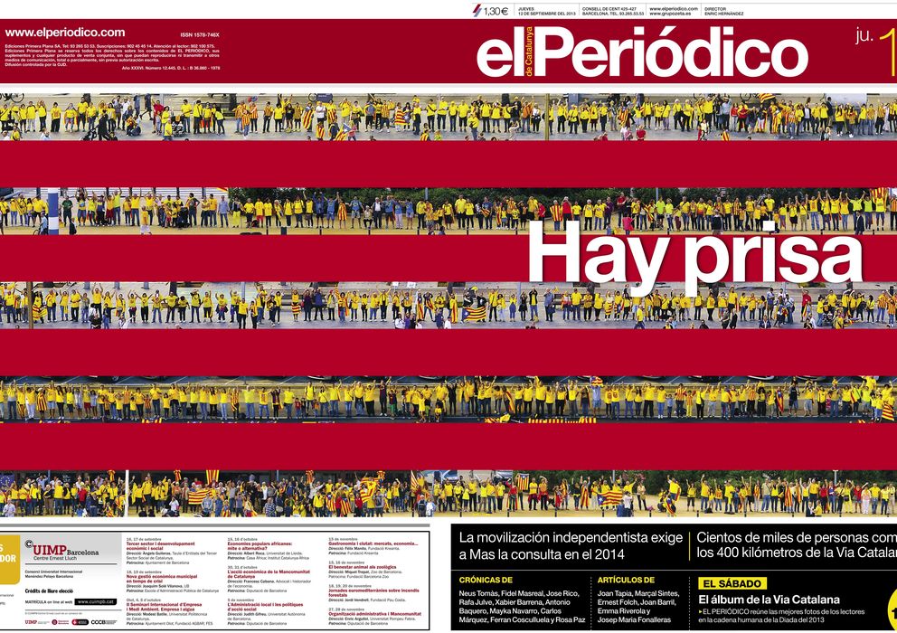 Foto: Portada de 'El Periódico de Catalunya' tras la Diada de 2013
