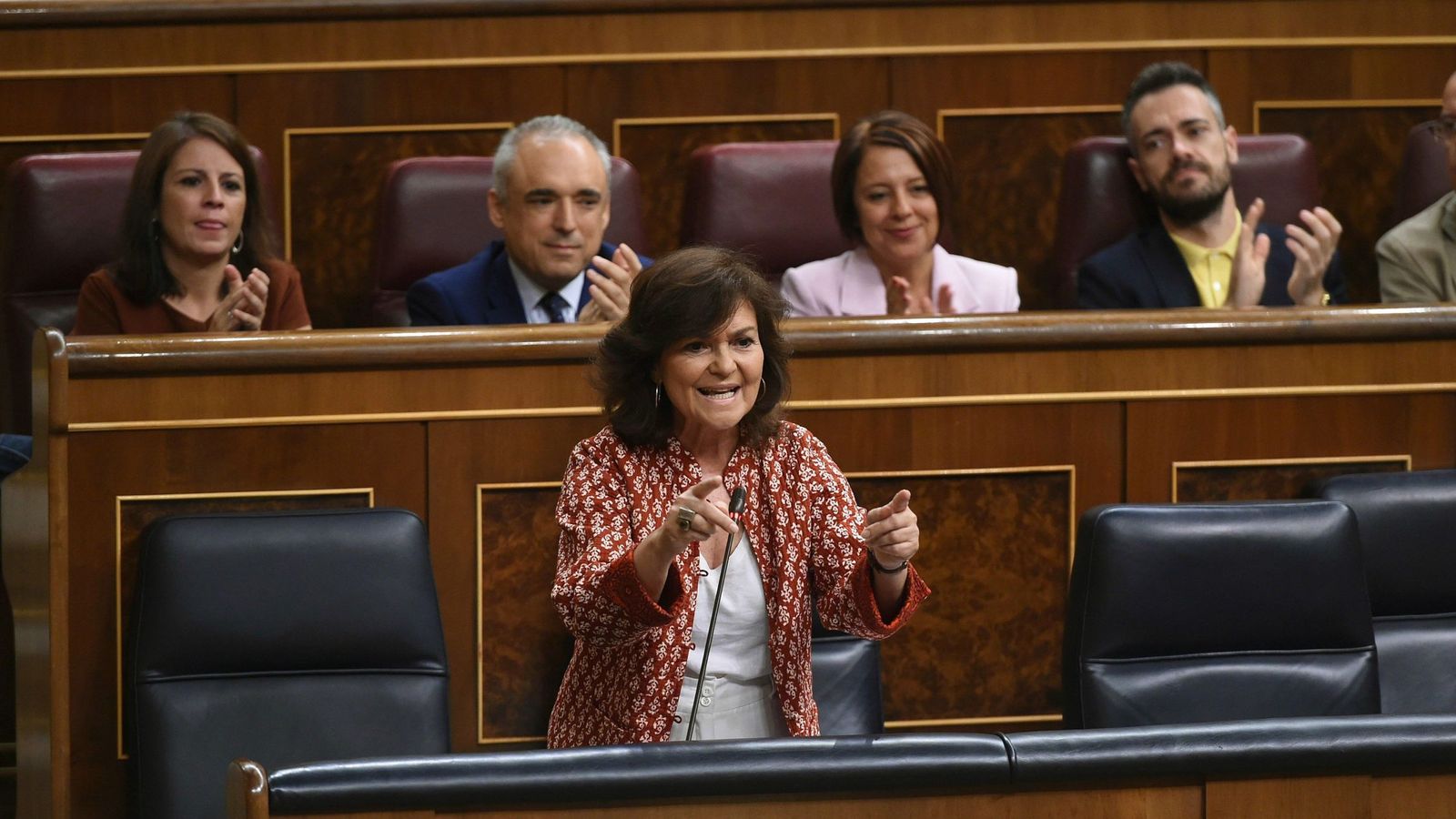 Foto: Carmen Calvo, durante la sesión de control en el Congreso de este 26 de septiembre. (EFE)