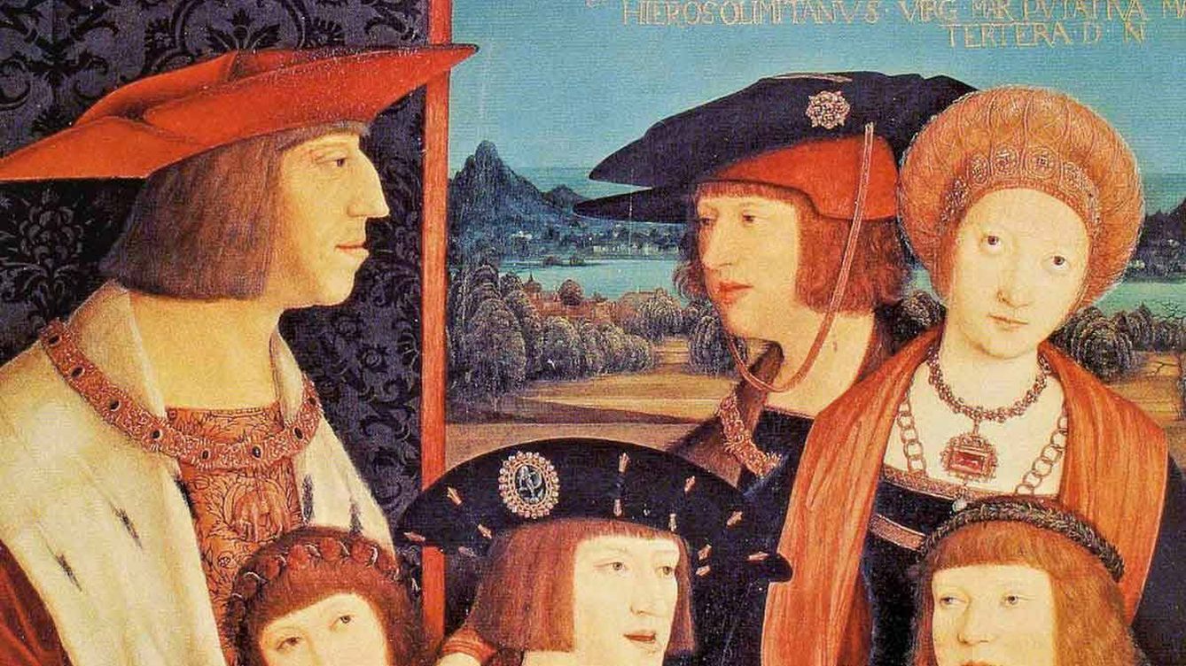 Foto: Maximiliano I, Felipe el Hermoso y María la Rica (fila de atrás), de Bernhard Strigel. (Cedida)