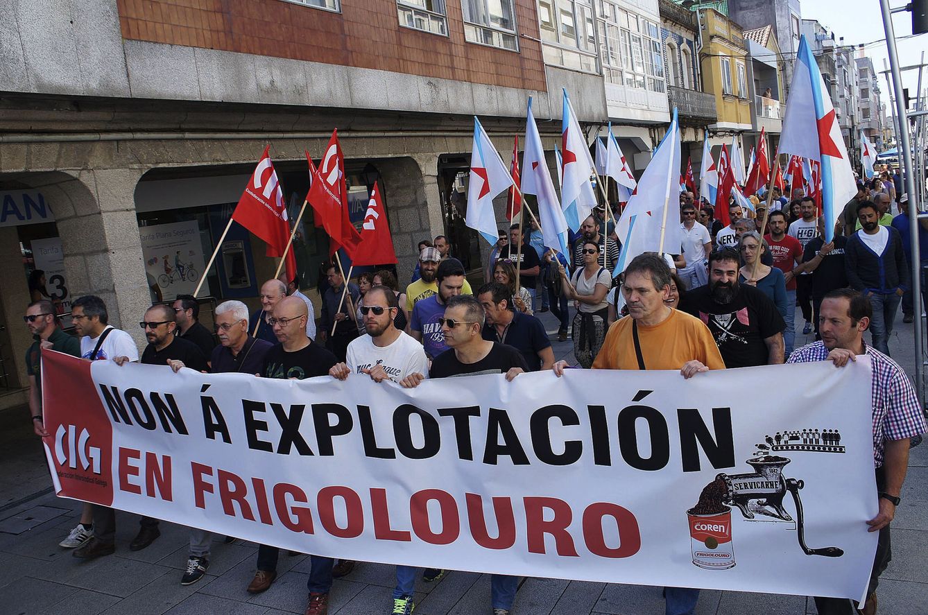 Manifestación contra Servicarne de trabajadores de Coren en Galicia. (EFE)