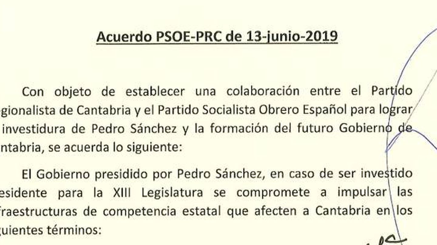 Acuerdo firmado entre PSOE y PRC