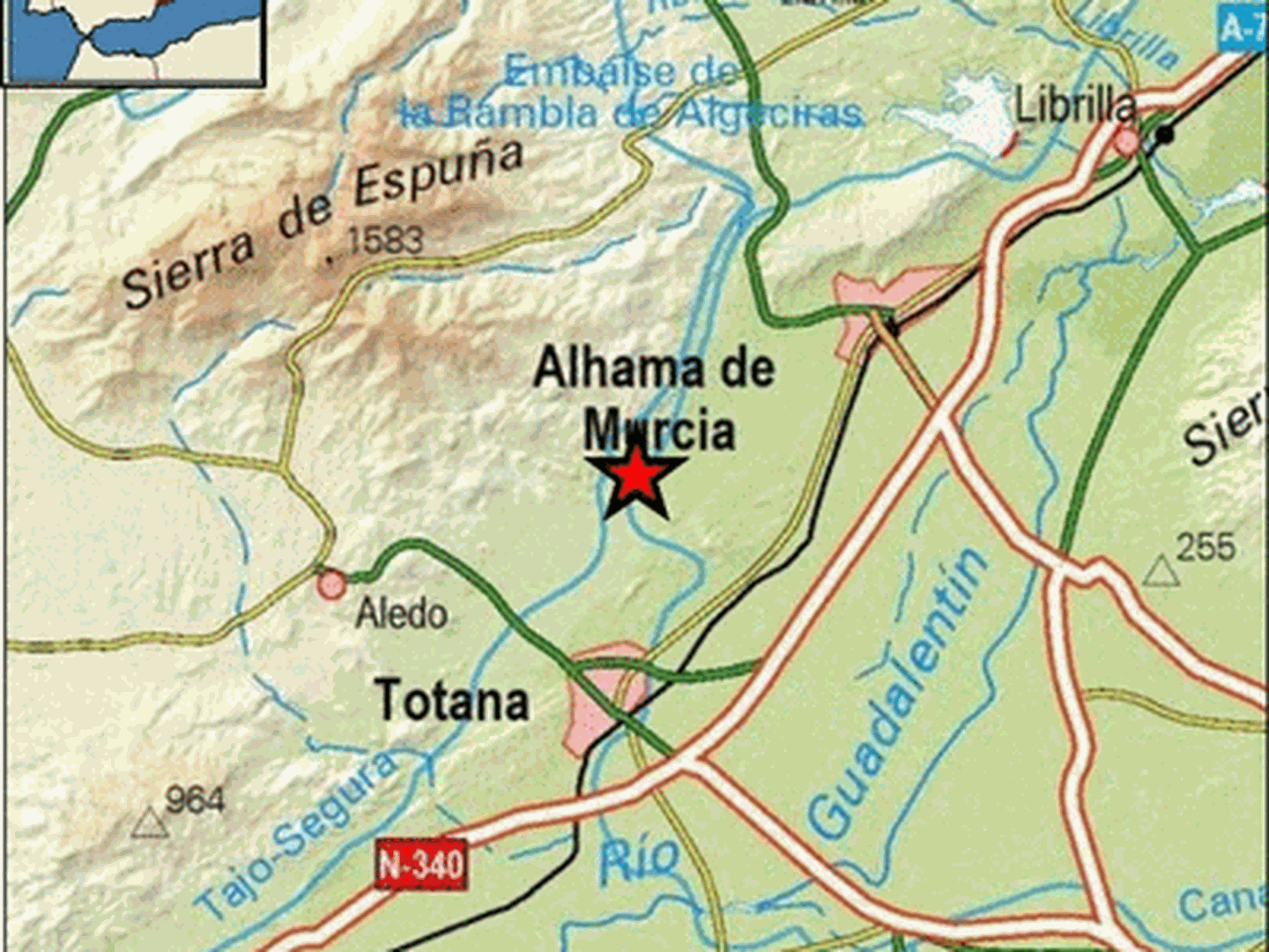 Epicentro del terremoto en las proximidades de Totana. (IGN)