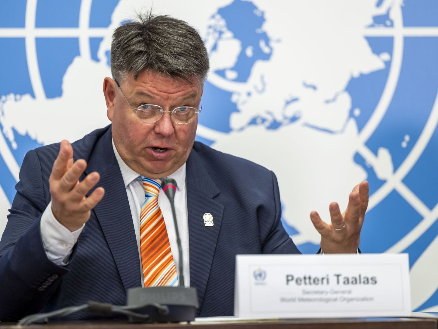 El secretario general de la OMM, Petteri Taalas, durante la presentación del informe. (EFE/M.Trezzeni)