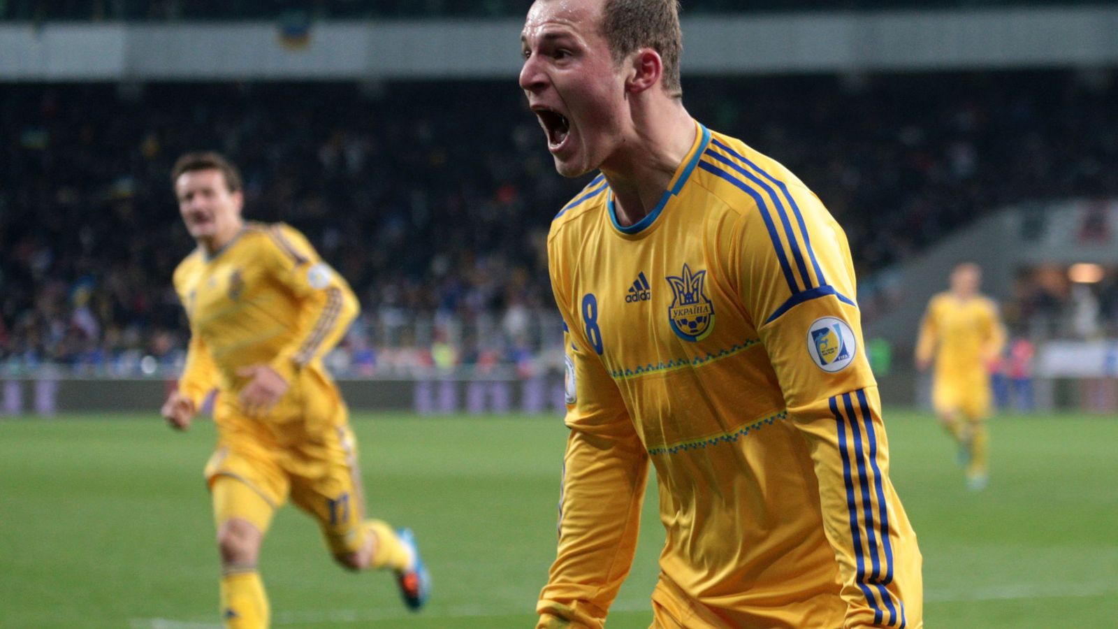 Foto: Roman Zozulya celebra un gol marcado con Ucrania (Reuters)