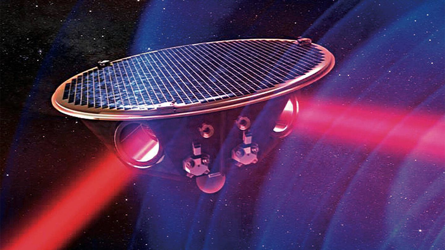 Uno de los satélites de la red láser espacial diseñada para detectar ondas gravitacionales. (NASA/ESA)
