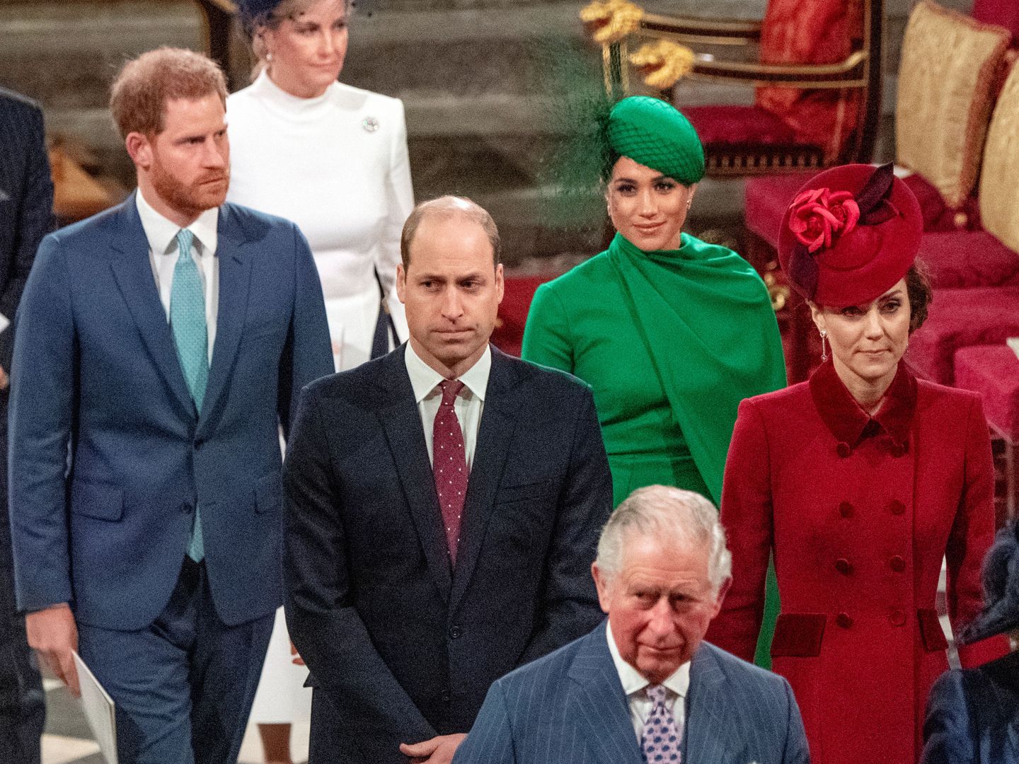 Los duques de Sussex, junto a los duques de Cambridge y el príncipe Carlos, en su último compromiso público. (Reuters)