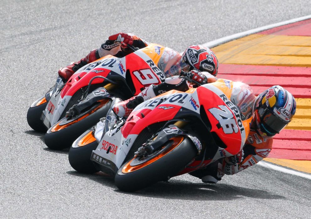 Foto: Dani Pedrosa y Marc Márquez, en un momento de la carrera de MotoGP del GP de Aragón.