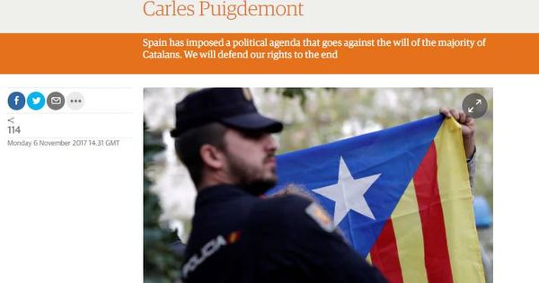 Foto: Artículo de Carles Puigdemont en 'The Guardian'