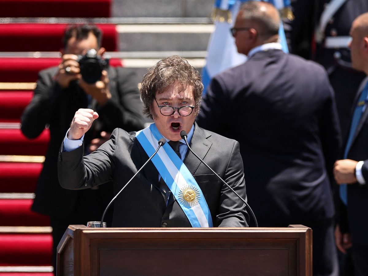 Foto: Javier Milei, durante su discurso. (Reuters/Agustín Marcarian)