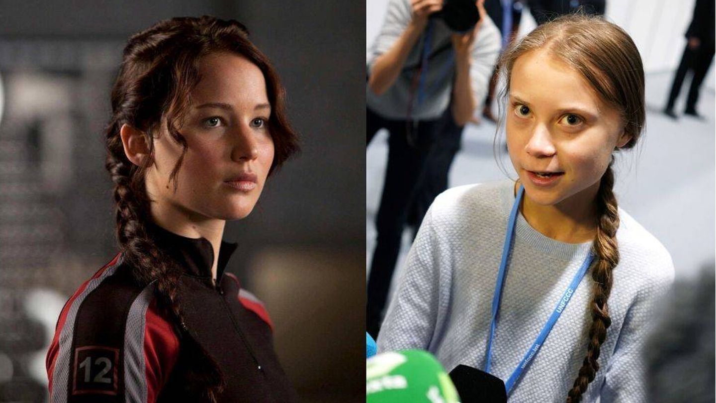 Katniss Everdeen frente a Greta Thunberg. (Fotograma de 'Los juegos del hambre' | Reuters)