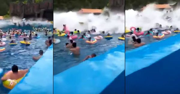Foto: Secuencia del vídeo del 'tsunami' en la piscina de olas de China. (Foto: Youtube)