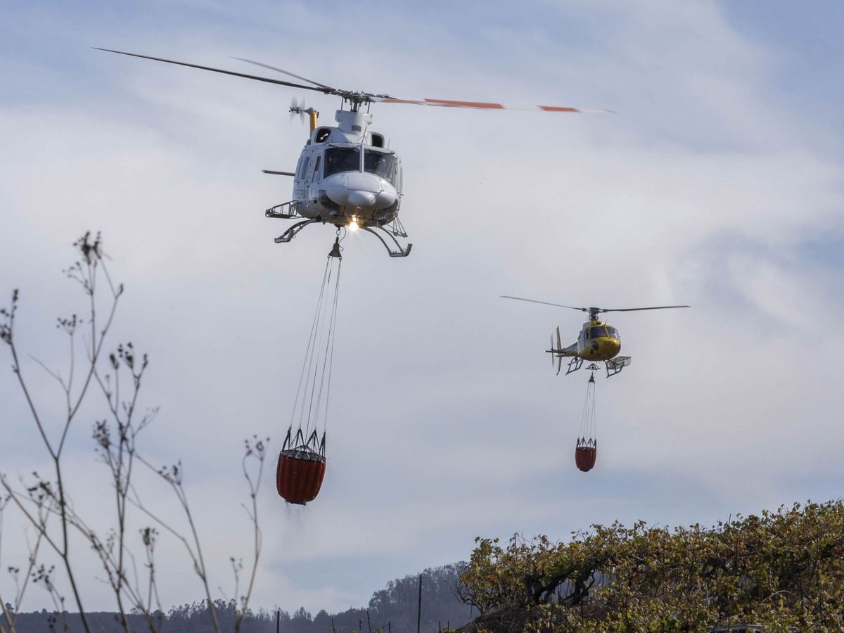 Foto: Un helicóptero carga agua en el incendio forestal de Tenerife. (EFE/Miguel Barreto)