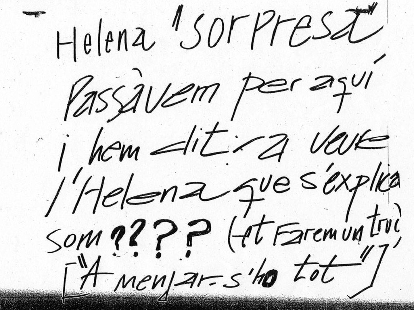 La primera nota anónima que recibió Helena Jubany el 17 de septiembre de 2001. Fuente: Archivo