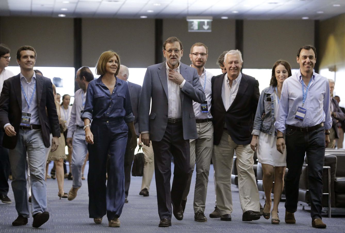 Rajoy, Cospedal y los cinco vicesecretarios del PP.