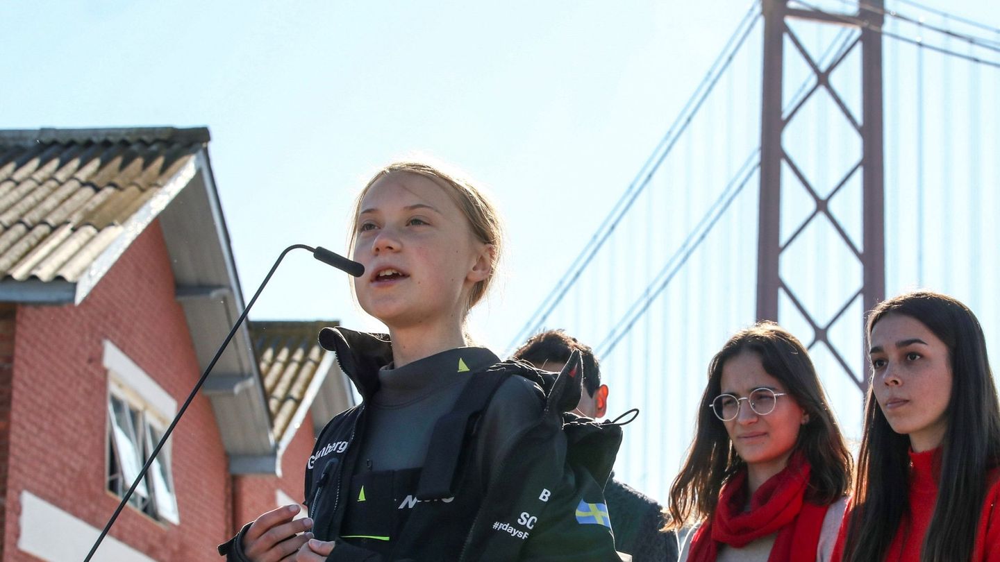 Greta Thunberg, a su llegada a Lisboa (EFE)