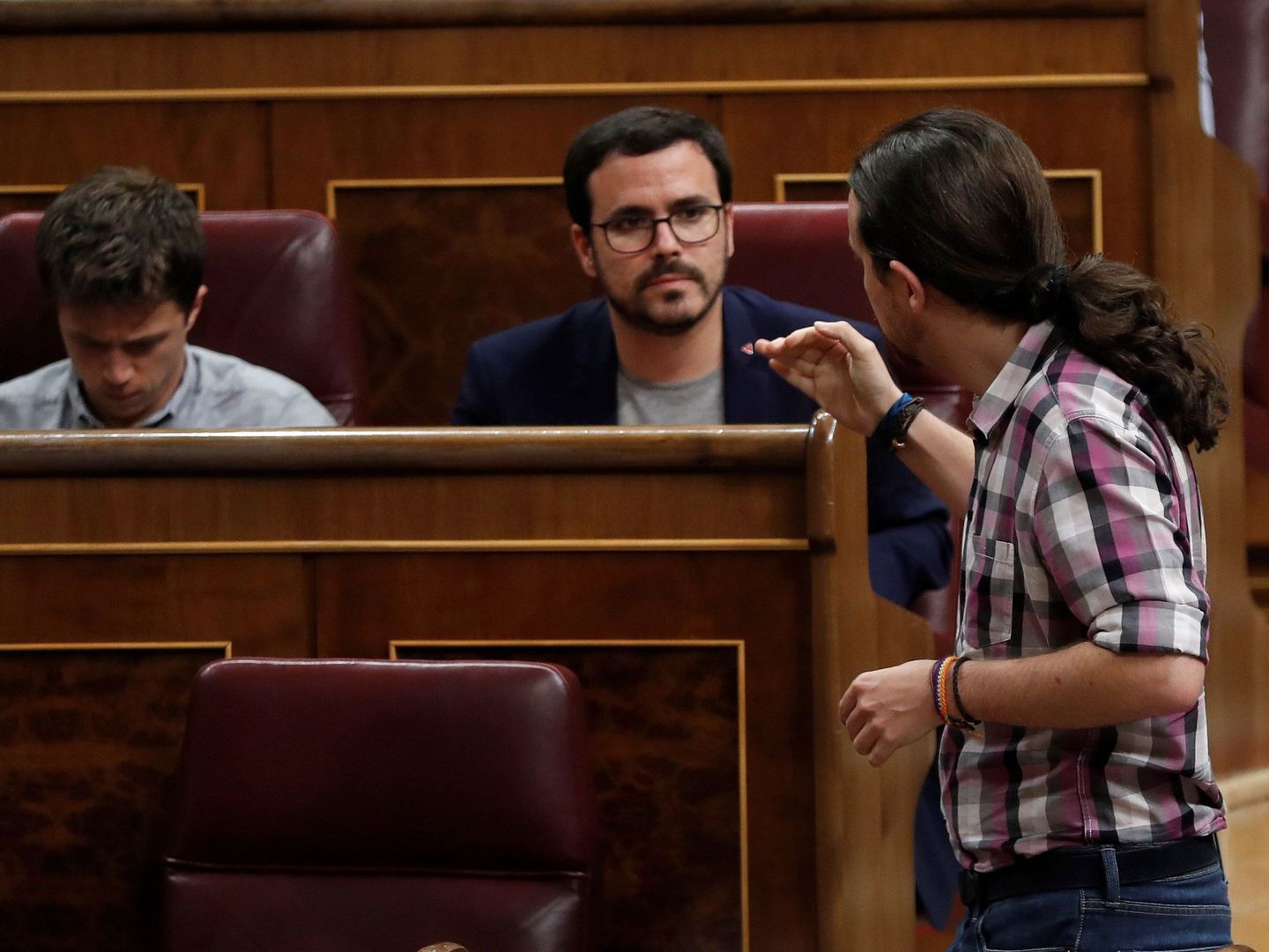 Errejón, Garzón e Iglesias, en el Congreso. (EFE)