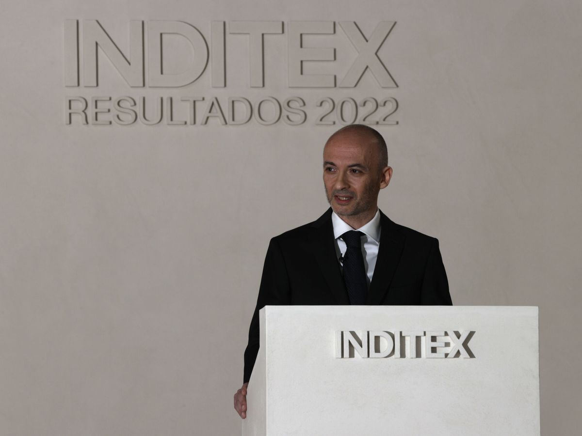 Foto: El consejero delegado de Inditex, Óscar García Maceiras, durante la presentación de los resultados correspondientes a su ejercicio fiscal 2022-2023. (EFE/Cabalar)