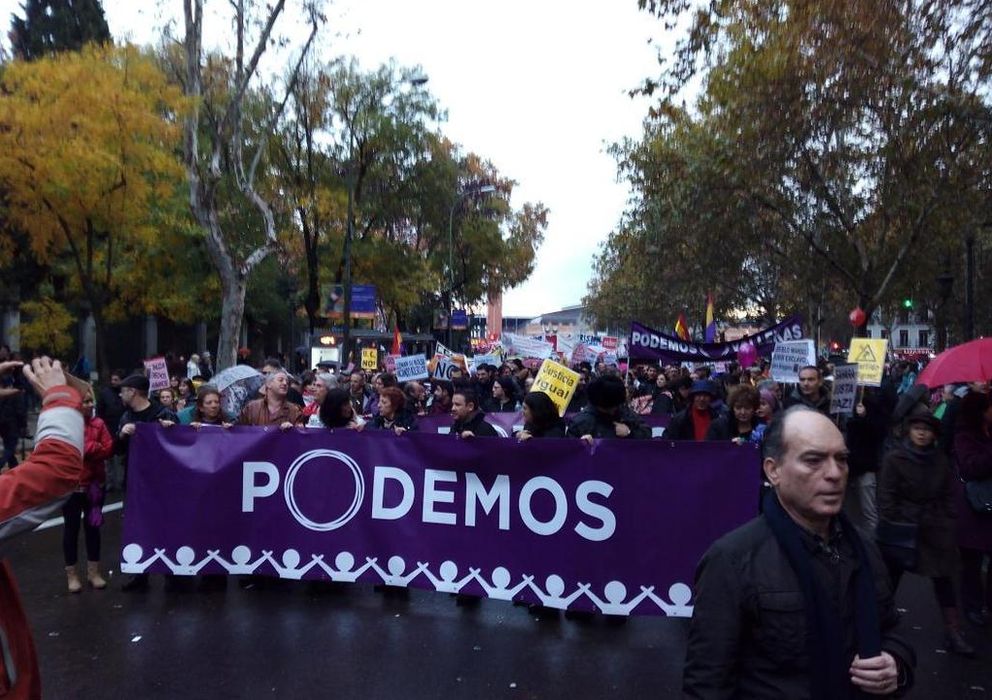 Foto: Columna de los círculos de Podemos en Madrid durante las Marchas de la Dignidad del pasado sábado. (Twitter/@podemosrivas)