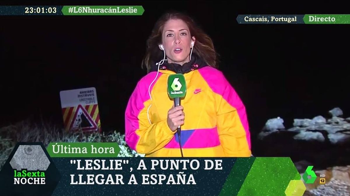Una reportera de 'La Sexta noche' se la juega informando del huracán Leslie en directo