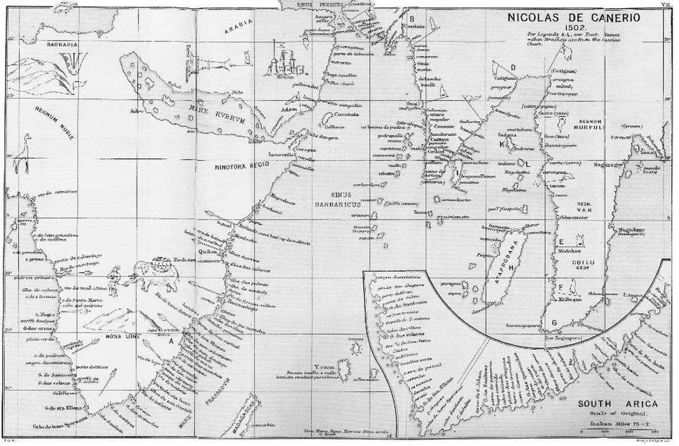 Mapa del océano Índico tal y como lo concebían los portugueses.