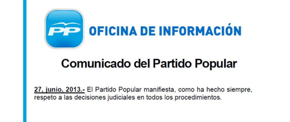Foto: El PP expresa "respeto a las decisiones judiciales" en un escueto comunicado